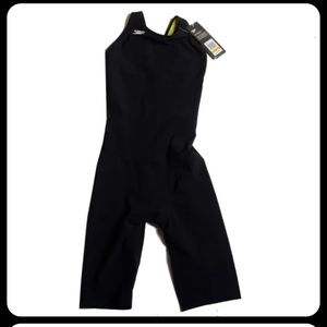 Speedo Women's Powerplus Prime Kneeskin Black Tech One Piece Open Back Swimsuit